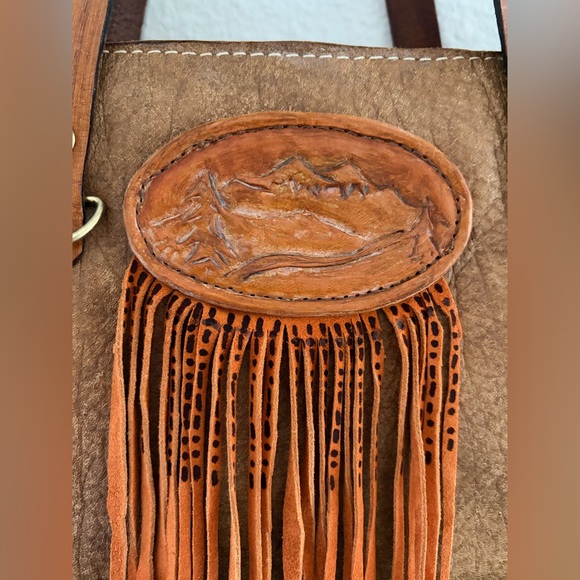 Handmade Alaska Leather Fringe Tote Bag | Artisan Western Boho - Picture 2 of 9